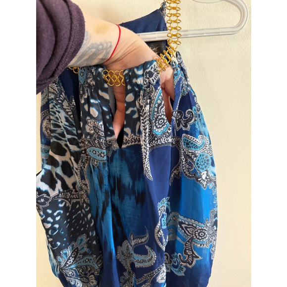 Women's Thalia Sodi Maxi Dress Size S Blue Gold Chain Halter - Picture 4 of 13